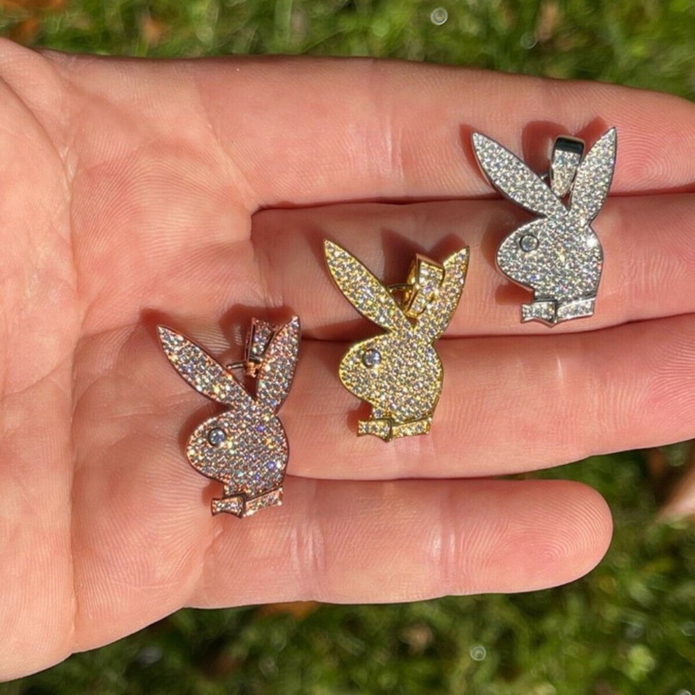 MOISSANITE Playboy Bunny Pendant Iced Real Solid 925 Silver (0.95ct)